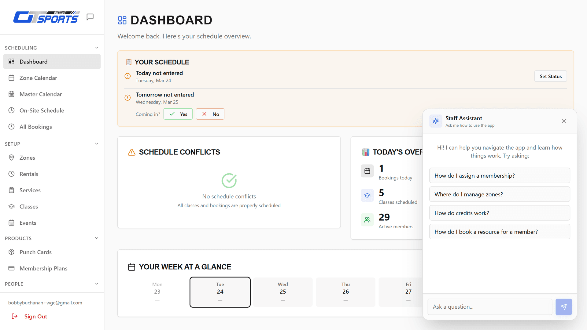 Club management admin view